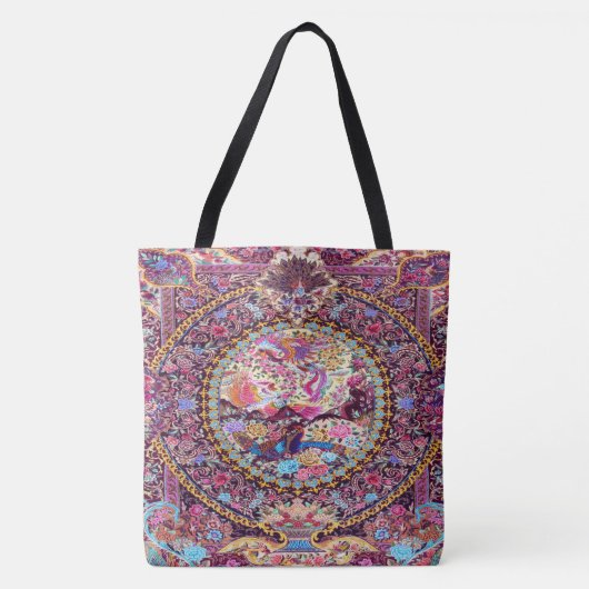 Paarse Gouden Blauwe Perzische Bloemen Pauw Tote Bag (Voorkant)