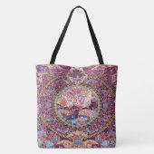 Paarse Gouden Blauwe Perzische Bloemen Pauw Tote Bag (Achterkant)