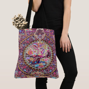 Paarse Gouden Blauwe Perzische Bloemen Pauw Tote Bag