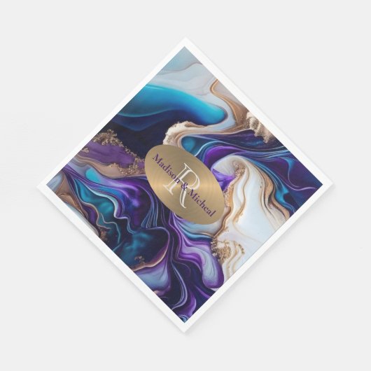 Paarse, gouden, Blauwgroen elegante bruiloft Servet (Hoek)