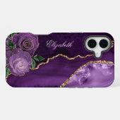 Paarse Gouden Bloem Agate Initialen iPhone Hoesje (Achterkant horizontaal)