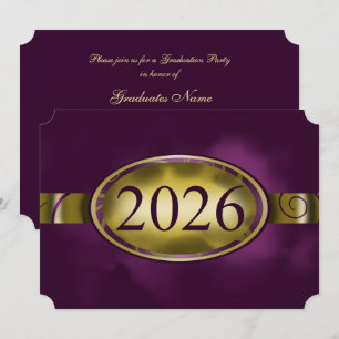 Paarse Gouden Bloem Knop Afstudeerfeest 2026 Kaart