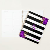 Paarse Gouden Bloem Monogram Zwarte Strepen 2024 Planner (Display)
