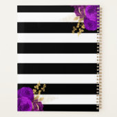 Paarse Gouden Bloem Monogram Zwarte Strepen 2024 Planner (Achterkant)
