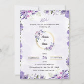 Paarse Gouden Bloem Moslim Huwelijksuitnodiging Kaart (Voorkant)