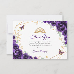 Paarse Gouden Bloem Quinceanera Bedankkaart