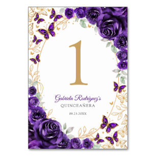 Paarse Gouden Bloem Quinceanera Kaart