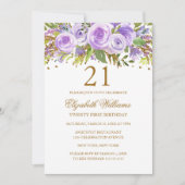 Paarse Gouden Bloem Roos 21e Verjaardag Kaart (Voorkant)