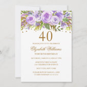 Paarse Gouden Bloem Roos 40e Verjaardag Kaart (Voorkant)