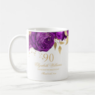 Paarse Gouden Bloem Roos 90ste Verjaardag Koffiemok