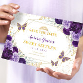 Paarse Gouden Bloem Sweet Sixteen Save the Date Aankondiging