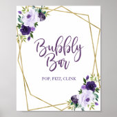 Paarse Gouden Bloem Waterverf Borrelende Bar Bord Poster (Voorkant)