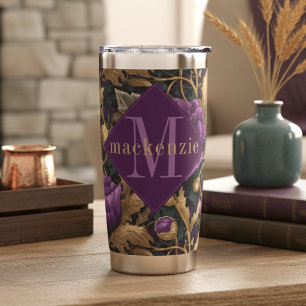 Paarse Gouden Bloem William Morris Elegante Monogr Geïsoleerde Drinkbeker