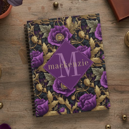Paarse Gouden Bloem William Morris Elegante Monogr Planner