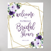 Paarse Gouden Bloemachtige Bruidsdouche Ontvangst Poster (Voorkant)