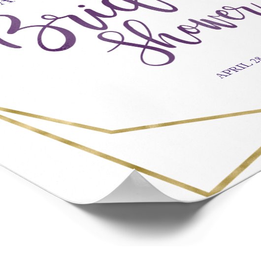 Paarse Gouden Bloemachtige Bruidsdouche Welkom Poster (Hoek)