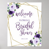 Paarse Gouden Bloemachtige Bruidsdouche Welkom Poster (Voorkant)