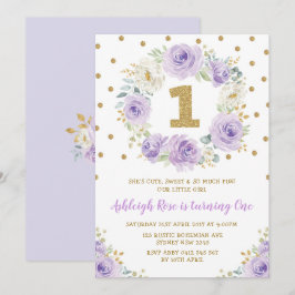 Paarse Gouden Bloemen 1e Verjaardag Wild One Party Kaart