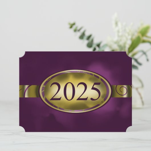 Paarse Gouden Bloemen Button 2025 Afstudeerfeest Kaart (Staand voorkant)
