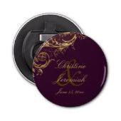 Paarse Gouden Bloemen Damask Script Wedding Button Flesopener (Voorkant)