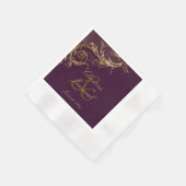 Paarse Gouden Bloemen Damask Script Wedding Servet (Hoek)