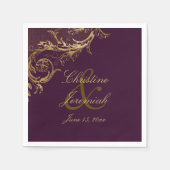  Paarse Gouden Bloemen Damask Script Wedding Servet (Voorkant)