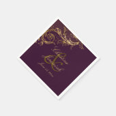  Paarse Gouden Bloemen Damask Script Wedding Servet (Hoek)