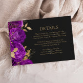 Paarse Gouden Bloemen Donkere Trouwdetails RSVP Kaartje