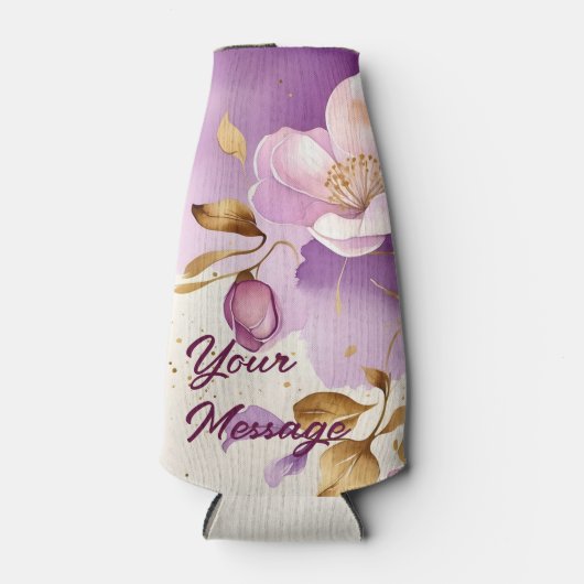  Paarse gouden bloemen Flesjeskoeler (Voorkant)