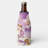  Paarse gouden bloemen Flesjeskoeler (Fles Voorkant)