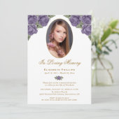 Paarse gouden bloemen foto herdenkingsdienst kaart (Staand voorkant)