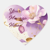 Paarse gouden bloemen Hart Sticker (Voorkant)