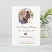 Paarse gouden bloemen herdenkingsdienst begrafenis kaart (Staand voorkant)