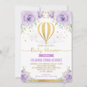 Paarse Gouden Bloemen Hete Luchtballon Baby shower Kaart (Voorkant)