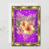 Paarse gouden bloemen Hibiscus Birthday Party Kaart (Achterkant)