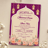 Paarse Gouden Bloemen Islamitische Moslim Bruiloft Kaart