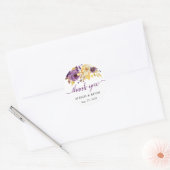 Paarse Gouden Bloemen Kalligrafie Script Dank u Ronde Sticker (Envelop)