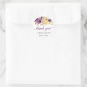 Paarse Gouden Bloemen Kalligrafie Script Dank u Ronde Sticker (Tas)