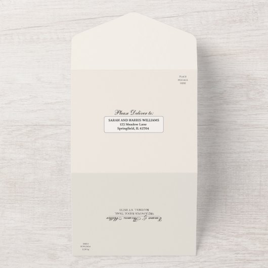 Paarse Gouden Bloemen Lijst Huwelijksuitnodiging All In One Uitnodiging (Buitenkant)