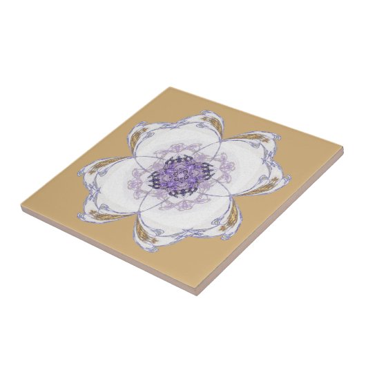 Paarse, Gouden Bloemen-Look Fractal Art Golden Tegeltje (Zijkant)