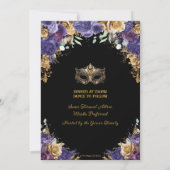 Paarse Gouden Bloemen Masquerade Ball Quinceañera Kaart (Achterkant)