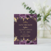 Paarse Gouden Bloemen Quinceañera Save the Date Aankondigingskaart (Staand voorkant)