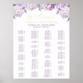 Paarse & Gouden Bloemen Quinceañera Zitting Grafie Poster