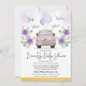 Paarse gouden bloemen rijden door Baby shower para Kaart (Voorkant)