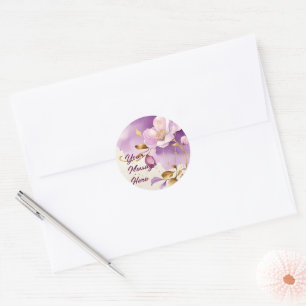  Paarse gouden bloemen Ronde Sticker