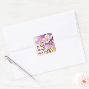  Paarse gouden bloemen Vierkante Sticker