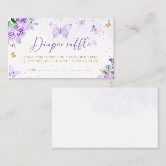 Paarse Gouden Bloemen Vlinder Luier Raffle Ticket Informatiekaartje (Voorkant / Achterkant)