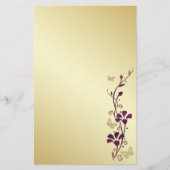 Paarse, gouden bloemen vlinders bruiloft briefpapi briefpapier (Voorkant)