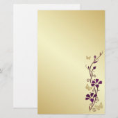 Paarse, gouden bloemen vlinders bruiloft briefpapi briefpapier (Voorkant / Achterkant)