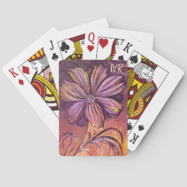 Paarse & Gouden Bloemen Waterverf Vibrant Monogram Pokerkaarten